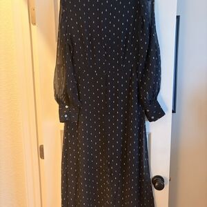 Ann Taylor Navy Long Sleeve Dress with White Dots